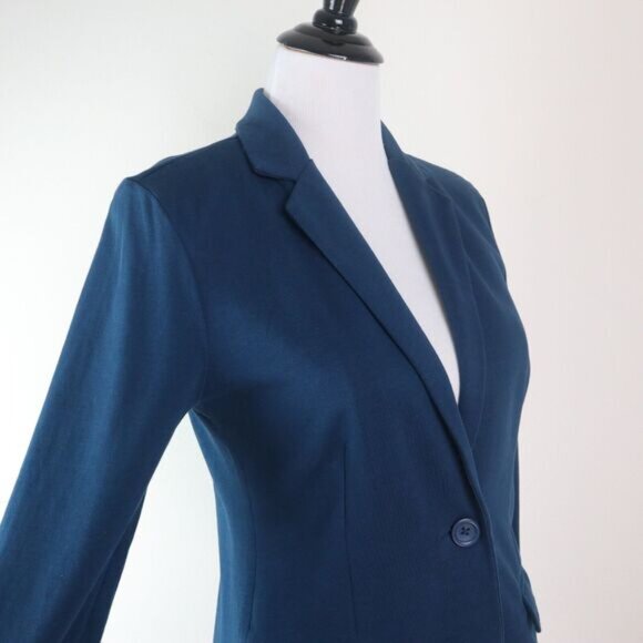 Garnet Hill Size 4 Cotton Jersey Knit One Button Blazer Navy Blue - Picture 7 of 12